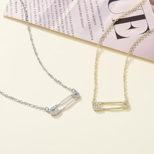 Safety Pin Necklace Paper Clip Pendant Cubic Zirconia Saftey Pin Necklace Choker For Women Gift3