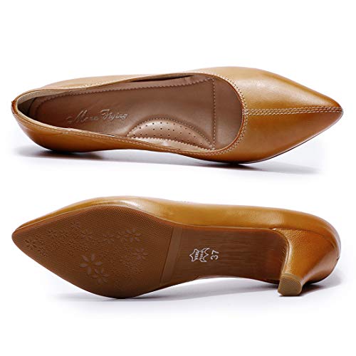 Image of Mona flying Women's Leather Pump Med Heel Pointed Toe Office Dressy Shoes