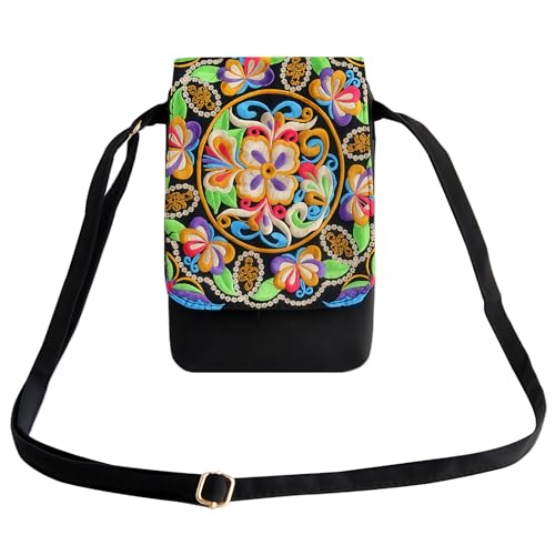 Bolso Para Movil Mujer, Bolso Bandolera, Bolsos de Teléfono Móvil para Mujer, Bolsas Para Moviles, con Correa Ajustable, Hombro Hippie Boho, Diseño de Gran Capacidad, Para Compras, Citas, Paseos