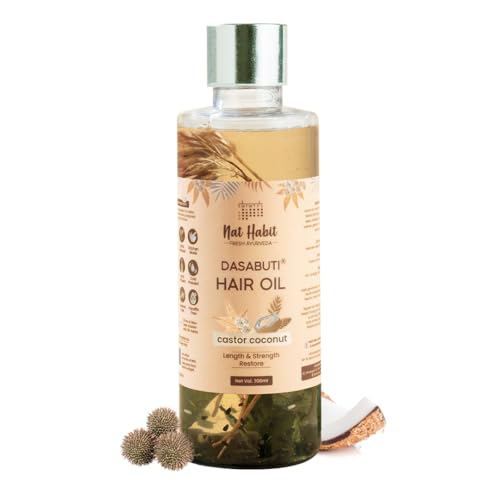 Image of Nat Habit Castor Coconut Dasabuti Hair Oil for Length & Strenghting, Hair Cuticle & Retain Moisture, 100ml