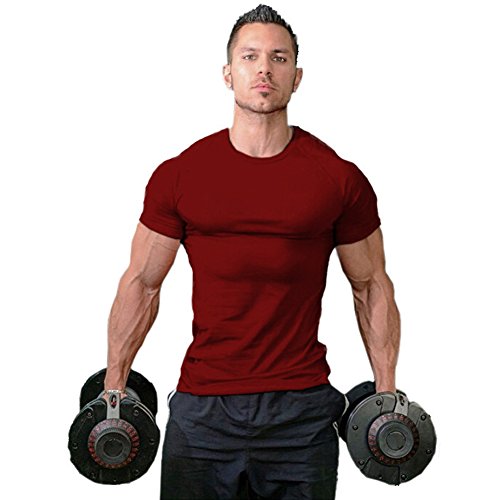 ZUEVI Men's Workout T Shirts Cotton Slim Fit Muscle Short Sleeve Basic Tees