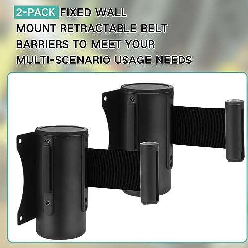 Zonon 2 Pieces Wall Mounted Retractable Belt Barrier Wall Mount Caution Belt with 10 Feet Black Belt Crowd Control Barriers Rope Safety Barriers for Indoor Outdoor Grocery Retail Store Stadium School - Thumbnail 4