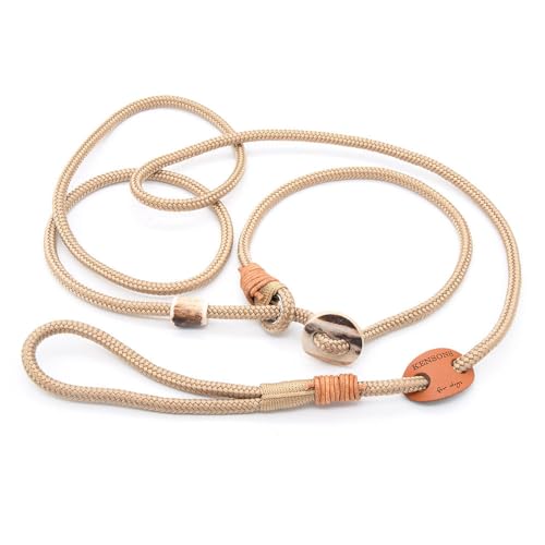 Showleine mit Stopper/Zugstopp - GOLDBEIGE | 6 mm Durchmesser x 160 cm Länge - Schicke Vorführleine/Ausstellungsleine für Hundeausstellungen