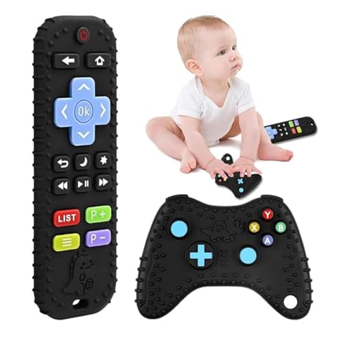 NiceBest 2 Piezas Silicona Mordedor Bebe de 6-12 Meses, Mando Juguete para Bebe, Dentición Grado Alimenticio Silicona Mordedor Mando a Distancia para Bebes 3 6 9 12 Meses Regalo