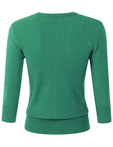 Image of Women's 3 /4 Sleeve Crew Neck Button Down Stretch Knit Cardigan Sweater (S-3XL)