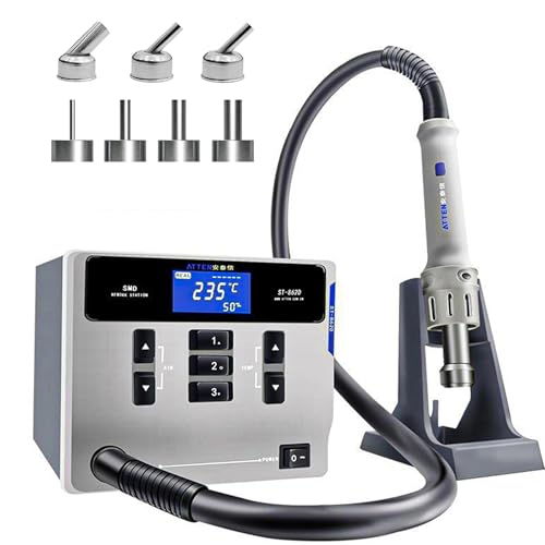 ATTEN ST-862D 1000W Digital Display Automatic Sleep Hot Air Rework Station with 7 air nozzles Hot Air Gun Soldering Station Adjustable Temperature Desoldering Gun BGA Rework Station