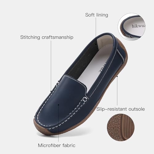 Image of Women's Comfortable & Lightweight Leather Loafers Slip-Ons Driving Walking Mocs Boat Shoes Cute Business Casual Dress Shoes Work Flats for Women