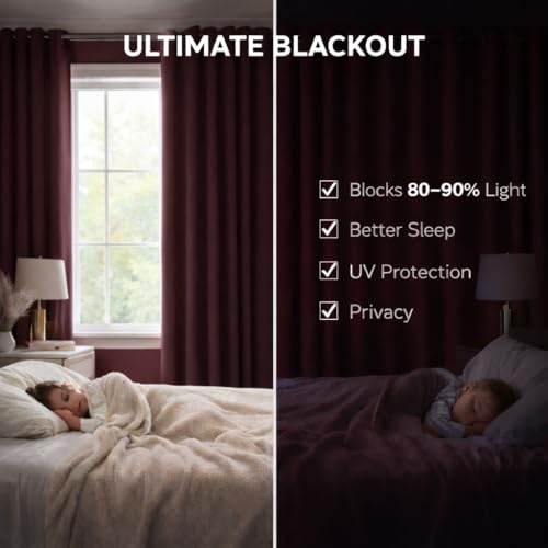 Image of Blackout Curtains for Bedroom Pack of 2 - Maroon 9 Feet Long, 4.5 Ft Wide, Thermal Insulated Room Darkening Curtains, Light Blocking, Noise Reducing & Energy Saving Drapes (9 x 4.5 Ft)