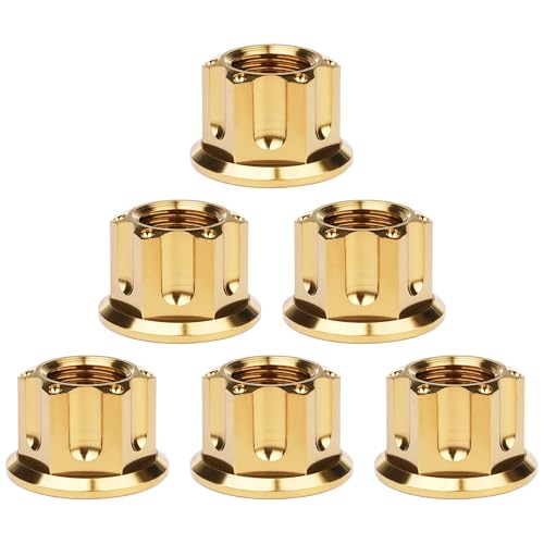 Image of Titanium M6 M8 M10 M12 M14 M16 Flange Bolt Nut Bicycle Motorcycle Rear Axle Car Modification Accessories Pack of 6 (M10 Pitch 1.25mm, Gold)
