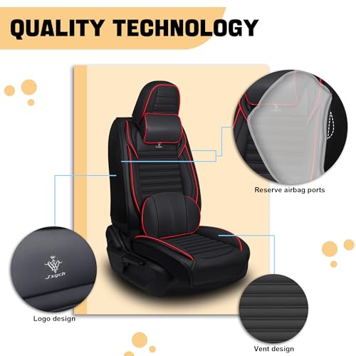 Image of Car Seat Cover for Chevy Equinox 2005-2026 Full Coverage Nappa Leather Car Seat Protector, Fashion Anti-Slip Waterproof Breathable Easy to Install, Auto Interior Accessories(Front Seat,Black&Red)