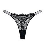 [xotoa] 一件代発送！1837T ウィッシュラインストーンセクシーレースガールズTバック超薄型ホットシースルー女性用Tバック(Black,M)