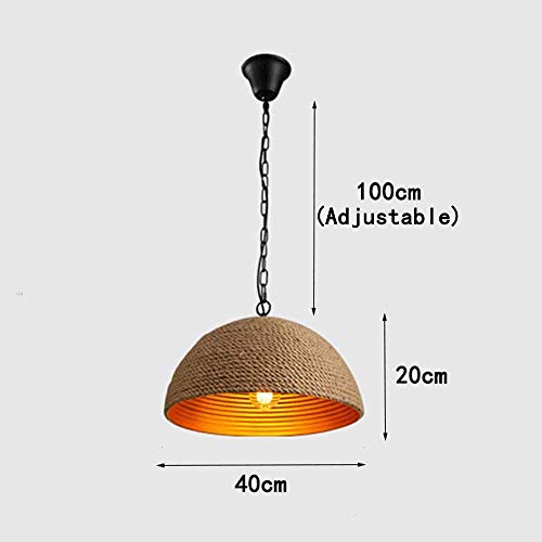 Lustre corde de chanvre E27 en fer forgé rétro grand format pour salle à manger