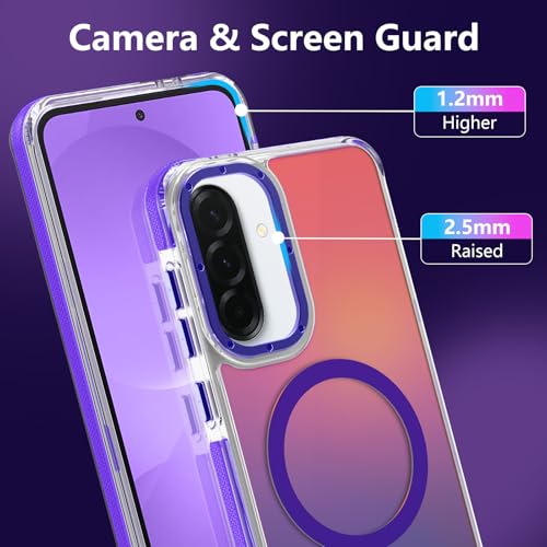 Image of Magnetic Case for Samsung Galaxy A36 5G [Compatible with Magsafe] [Cute Fashion Fluorescent Design] [1 Screen Protector] Slim Translucent Matte Case for Galaxy A36 5G 6.7 inch, Purple