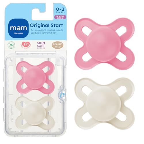 MAM Original Start Matte Baby Pacifiers, Binky for 0-3 Months, BPA-Free Silicone Nipple, Easy to Clean, Best for Newborn Babies, Developed with...