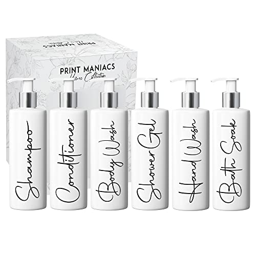 Print Maniacs Mrs Hinch Inspired White Personalised Dispenser Silver Pump Bottles Set 6 (BLACK, F2), 500ml