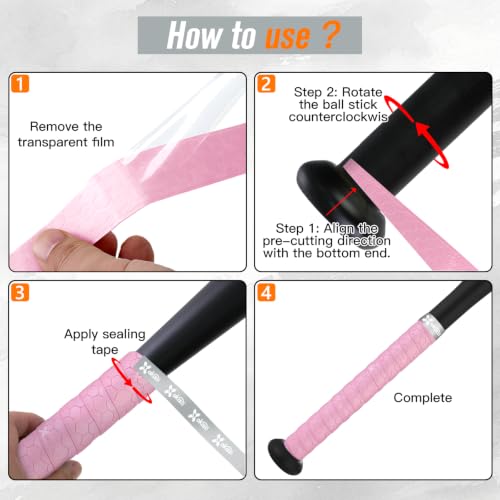 AKAIXI 2 Pack Precut Pro Feel 1.1mm Pink Baseball Bat Grip Tapes by AKAIXI - Used condition - Image 4