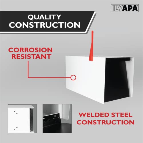 Ilyapa Modern Design Mailbox, Ready To Post Mount - White Powder Coated Steel Heavy Duty Curbside Welded Mailbox, All Weather Durable And Corrosion Resistant, Stainless Steel Hinges And Magnetic Door #TOP4