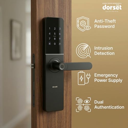 Image of Dorset DG 102 Mortise Digital Door Lock with Fingerprint, Password, RFID & Key Access | Anti-Theft Password & Intrusion Detection | Auto & Manual Locking Modes | 3-Year Warranty, Graphite Matt Finish