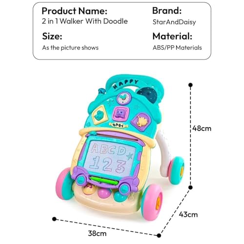 Image of Uonibaby by StarAndDaisy 2-in-1 Baby Multiactivity Push Walker with Doodle, for Infants & Toddlers, Educational Elements and -in-Stable & Safe Design /Multi Purpose Walker for new Born