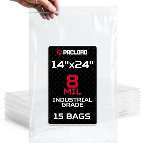 14" x 24" Heavy-Duty Large Zip Plastic Bags, 15 Count