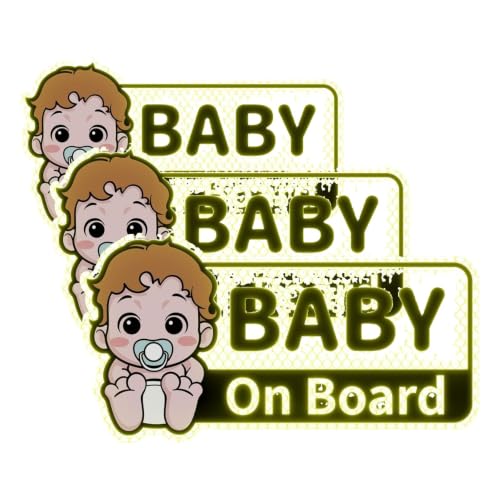 Image of PHIXBEAR Baby On Board Reflective Sticker, Baby On Board Signs for car, Safety Signs Diamond Strength, Yellow 7.1 inch x 3.8 inch (Pack of 3)