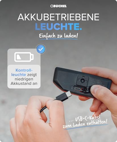 BÜCHEL Fahrrad Rücklicht LED für Gepäckträger - Made in Germany |Rücklicht Fahrrad per USB-C Wiederaufladbar |Werkzeuglose Montage |Fahrradrücklicht ist StVZO zugelassen & IPX5 Strahlwasserfest