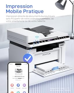 PANTUM BM2309AW Imprimante Laser Multifonction, Noir et Blanc, Impression, numérisation, Copie 3en1 avec ADF, WLAN &USB, A4, 20 ppm, Airprint/Mopria APP