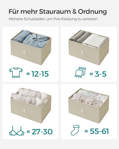 SONGMICS Kommode, Aufbewahrungsschrank mit 4 Stoff-Schubladen, Metallrahmen, hoch und schmal, kamelgelb-cremeweiß LTS314W01
