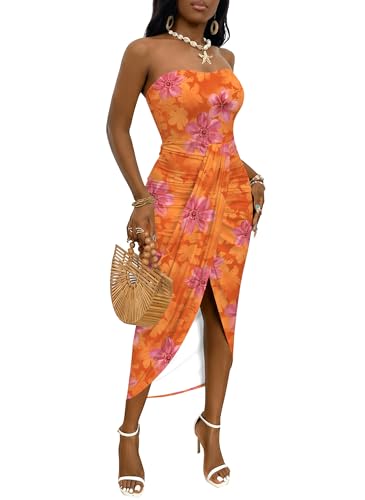 Umenlele Women's Tube Strapless Dress Watercolor Flowers Small
