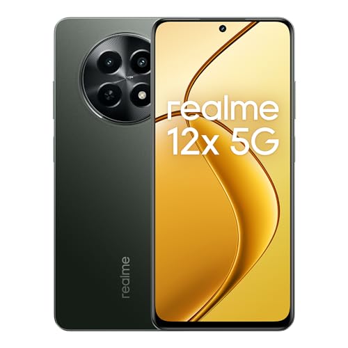 realme Smartphone 12x 5G 8+256 GB, Procesador Tianji 6100+, Cámara ai de 50 MP, Pantalla de Modo de Protección Ocular de 120 hz, Batería 5000 mah, Tarjeta SIM Doble, Negro (Sin Cargador)