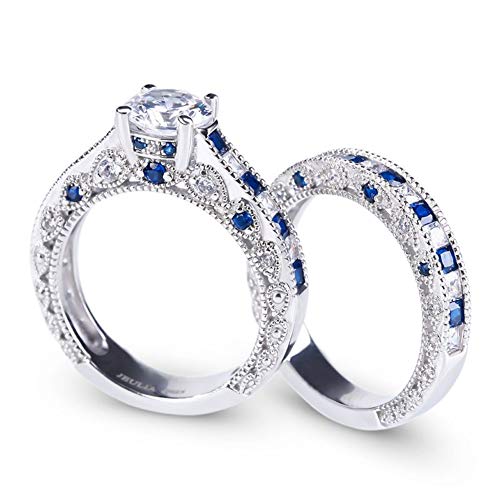 Jeulia CZ Solitaire Engagement Rings Halo Vintage Round Cut Sterling Silver Ring Set Anniversary Promise Wedding Ring Set with Jewelry Box2