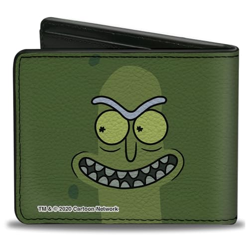 Buckle-Down Rick and Morty Wallet, Bifold, Rick and Morty Pickle Rick Grinning Greens, Vegan Leather2