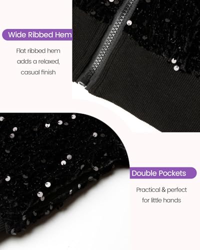 WELAKEN Girls Sequin Jacket for Kids Glitter Long Sleeve Zipper Cropped Bomber Jacket4