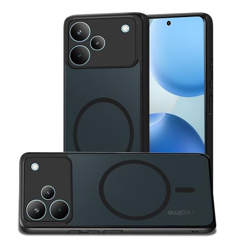 Image of AESTMO Realme P4 Pro 5G Back Cover | 360 Protection | Matte Frosted Hard Back Translucent | Compatible with MagSafe Accessories (MagSafe Matte Hard Black Bumber)