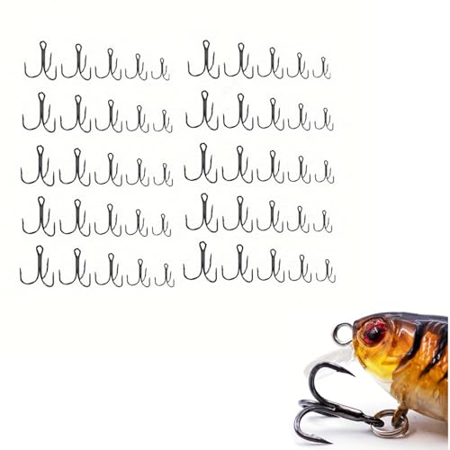 ZXYZLJJD 50pcs Fishing Treble Hooks Kit - High Carbon Steel Hooks Strong Sharp Round Bend Treble Fishing Hooks for Freshwater and Sea Fishing
