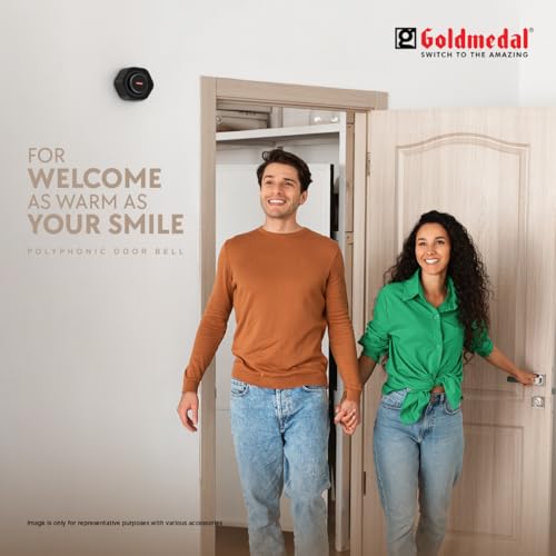 Image of Goldmedal Galaxy Slide Wired Door Bell | Calling Bell For Home | Door Bell for Office,School | Elegant Design With Flashing LED Light | Black | Ding Dong Melodies, Big Ben Chime & English Piano Tune, 3 Polyphonic Tunes, Bell For Home, Hotel Rooms - Black