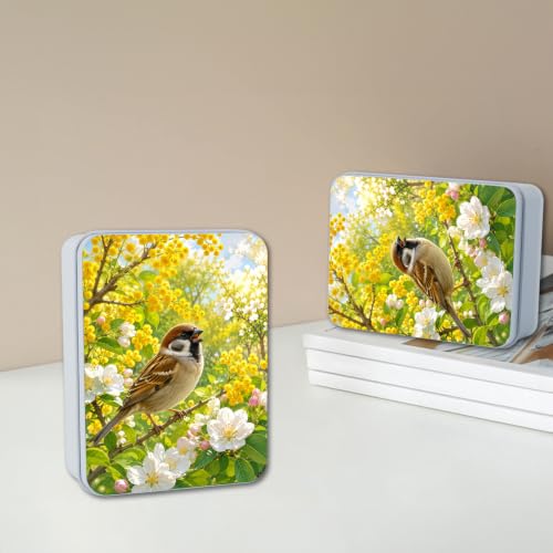 Image of Decorative Metal Tin Box with Lid,Sparrow Yellow Flower Organizer