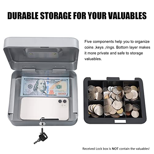 Image of KYODOLED Medium Cash Box with Money Tray,Small Safe Lock Box with Key,Cash Drawer,7.87 inchx 6.30 inchx 3.54 inch Lightgrey Medium