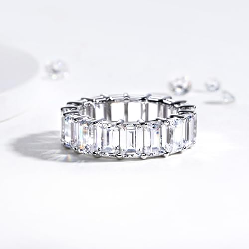 Eternity Ring for Women White Gold Plated Sterling Silver Wedding Band, 10 Carat Emerald Cut Cubic Zirconia Eternity Band3