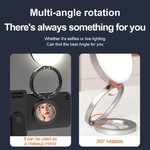 Image of Coslifestore Magnetic Selfie Ring Light with Makeup Mirror, 3 Color Modes 2700K, 5600K, 7500K, 360 Rotation & 180 Pan, Type-C, Use with Smartphones, Laptops & Tabs for Vlogs, Meetings & Makeup