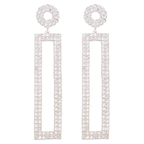 BaubleStar Rhinestone Drop Earrings Statement Long Rectangle Dangle Geometric Fashion Jewelry, Cubic Zirconia, Cubic Zirconia Cover