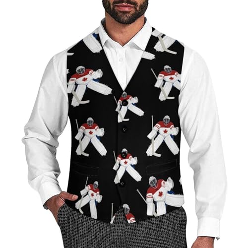 Ice Hockey Goalkeeper Formal Suit Vest for Men Waistcoat Printing Business Casual Dress for Tuxedo