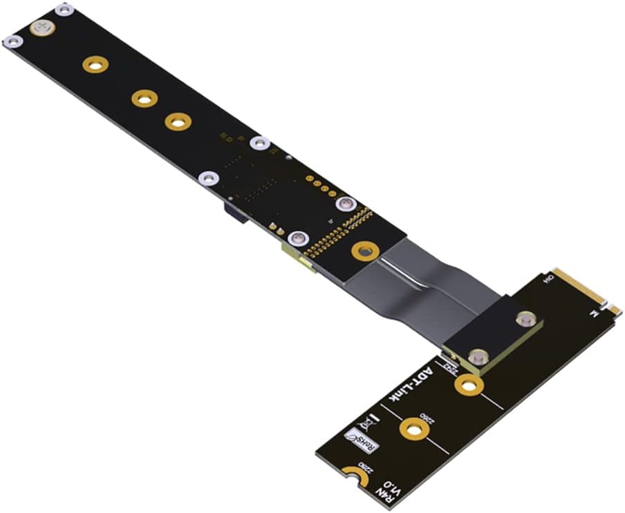 ADT-Link M.2 NVMe SSD Extension Cable Support PCI-E 3.0 x4 Full Speed 32G/BPS 90 Degree (20cm,R44NF)