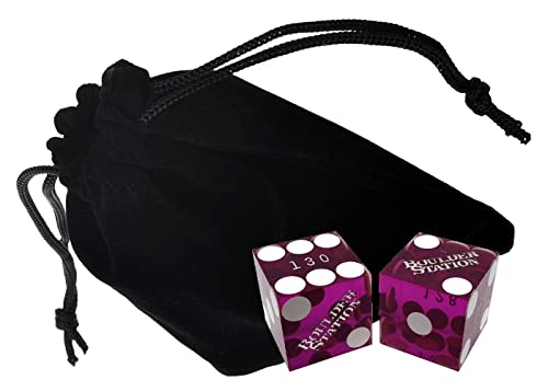 Genuine Boulder Station Las Vegas Casino Craps Dice Pair Purple Polished Matching Serial Numbers ... Plus Storage Pouch