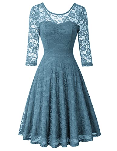 Cocktail Dresses for Women Evening Party Aline Lace Formal Dress for Wedding Guest Gray Blue XL