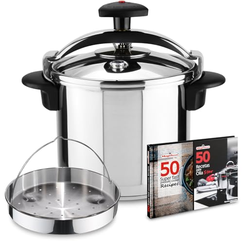 Magefesa Star Recta - Pack Exclusif Autocuiseur Traditionnel 8L + Panier + Livre de Recettes, Acier Inoxydable 18/10, Compatible avec l’Induction