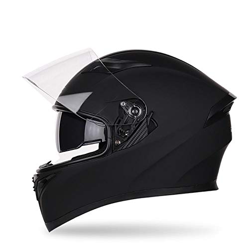 KYLong Motorcycle Helmet Men's and Women's Full Helmet Overlay Personality Cool Four Seasons Double Lens Motorcycle Racing Helmet-Matte Black_XXL