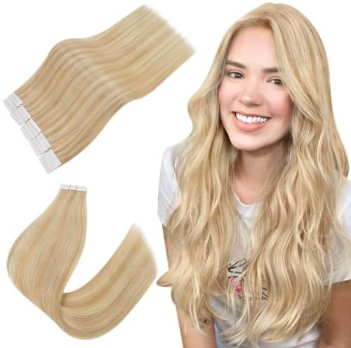 Easyouth Ombre Tape in Hair Extensions Human Hair Invisible Tape in Extensions Brown to Blonde Balayage Tape in Real Hair Extensions Natural 12 Inch 20Pcs 30g