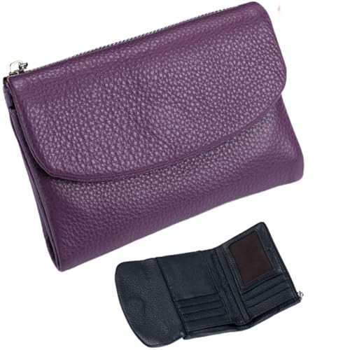 Unisex Pebble Leather Wallet,Small Wallets for Women,Short RFID Genuine Leather Purse for Coins and Cards,Slim Soft Genuine Leather Wallets for Men&Women (Light Purple)