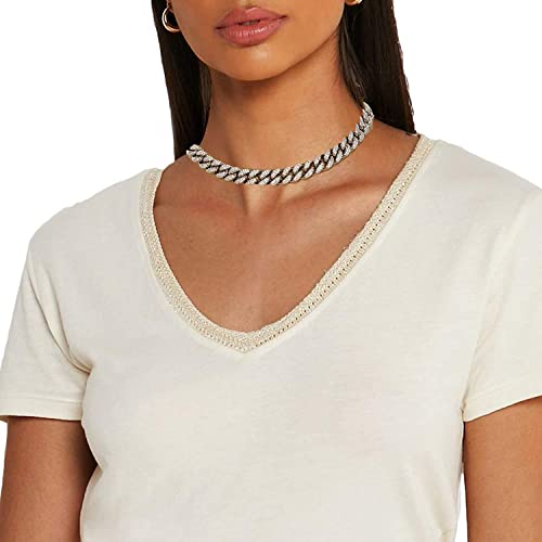 Halukakah Diamond Cuban Link Chain For Women Girl 13.5Mm Platinum White Gold Finish Choker Necklace 16",Full Cz Diamond Cut Prong Set,With Giftbox #TOP1